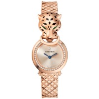 Cópia Cartier Panthere Allongee pequeno mostrador rosa diamante relógio feminino em ouro rosa HPI01381