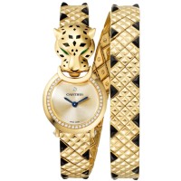 Cópia Cartier Panthere Allongee mostrador dourado diamante ouro amarelo relógio feminino HPI01382