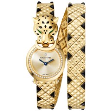 Cópia Cartier Panthere Allongee mostrador dourado diamante ouro amarelo relógio feminino HPI01382