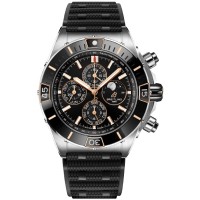 Copiar relógio masculino Breitling Super Chronomat com mostrador preto e pulseira de borracha I19320251B1S1