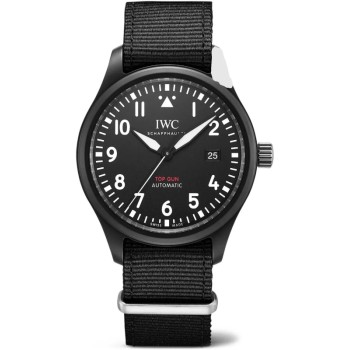 Cópia IWC Pilot's Top Gun com mostrador preto e pulseira de tecido relógio masculino IW326906