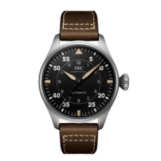 Relógio masculino com pulseira de couro com mostrador preto grande piloto falso IWC IW329701
