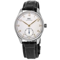 Réplica IWC Portugieser com mostrador prateado e pulseira de couro relógio masculino IW358303
