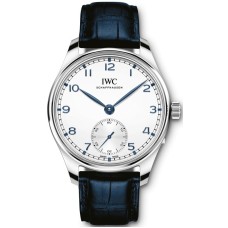 Cópia IWC Portugieser Relógio Masculino com Mostrador Automático Prateado Pulseira de Couro Azul IW358304