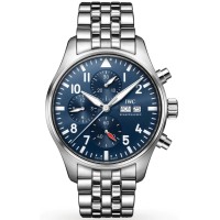 Relógio masculino de aço com mostrador azul e cronógrafo falso do piloto IWC IW378004