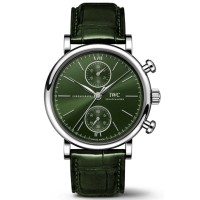 Réplica IWC Portofino cronógrafo mostrador verde pulseira de couro relógio masculino IW391405