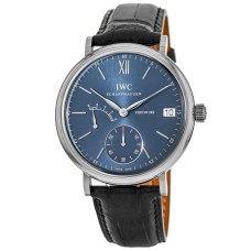 Cópia IWC Portofino Ferida à mão oito dias com mostrador azul pulseira de couro relógio masculino IW510106