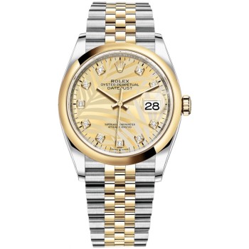Réplica Rolex Datejust 36 em aço e amp; Relógio feminino em ouro amarelo com motivo de palma dourada e mostrador de diamante M126203-0043 Réplica Rolex Datejust 36 em aço e amp; Relógio feminino em ouro amarelo com motivo de palma dourada e mostrador de diamante M126203-0043