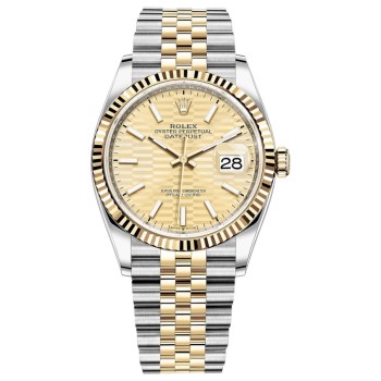 Réplica Rolex Datejust 36 em aço e amp; Relógio feminino com mostrador com motivo canelado dourado em ouro amarelo M126233-0039 Réplica Rolex Datejust 36 em aço e amp; Relógio feminino com mostrador com motivo canelado dourado em ouro amarelo M126233-0039