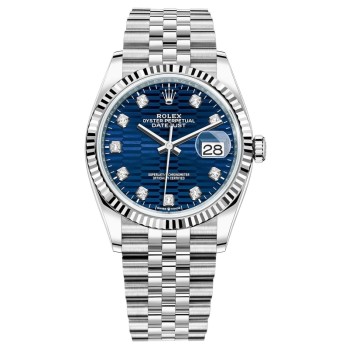 Rolex Datejust 36 falso em aço e amp; Relógio feminino em ouro branco com motivo canelado e diamante com mostrador M126234-0057 Rolex Datejust 36 falso em aço e amp; Relógio feminino em ouro branco com motivo canelado e diamante com mostrador M126234-0057