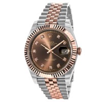 Réplica Rolex Datejust 41 em aço e ouro Everose com mostrador em chocolate e diamante relógio masculino M126331-0004