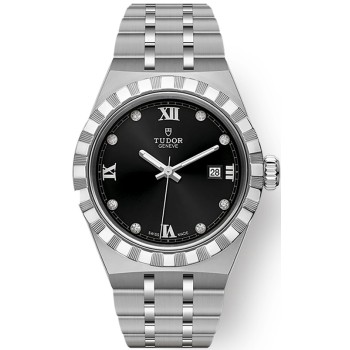 Réplica de relógio unissex Tudor Royal Black Diamond com mostrador em aço inoxidável M28300-0004