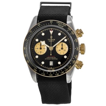 Copiar Tudor Black Bay Chrono Black Dial Aço e amp; Relógio masculino dourado com pulseira preta da OTAN M79363N-0003