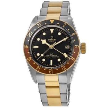 Réplica de relógio masculino Tudor Black Bay GMT S&G com mostrador preto em aço e ouro amarelo M79833MN-0001