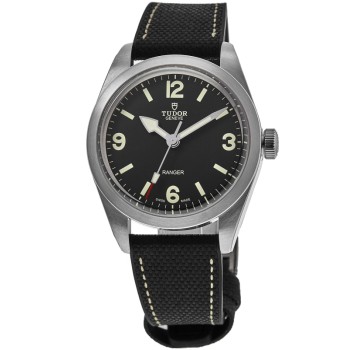Réplica de relógio masculino Tudor Ranger com mostrador preto e pulseira de borracha M79950-0002