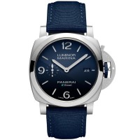 Réplica Panerai Luminor Marina ESteel? Blu Profondo Relógio masculino com pulseira de tecido com mostrador azul PAM01157