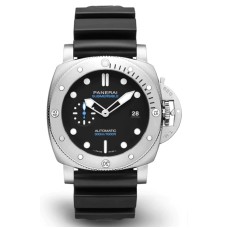 Replica Relógio Panerai submersível QuarantaQuattro com mostrador preto e pulseira de borracha PAM01229