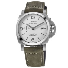 Cópia Panerai Luminor Marina Relógio masculino com pulseira de couro com mostrador branco PAM01314