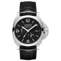 Réplica Panerai Luminor Bitempo com mostrador preto e pulseira de couro relógio masculino PAM01360