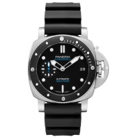 Réplica Panerai submersível com mostrador preto e pulseira de borracha relógio masculino PAM01683