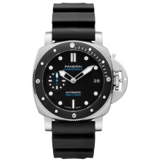 Réplica Panerai submersível com mostrador preto e pulseira de borracha relógio masculino PAM01683