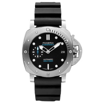 Réplica Panerai submersível com mostrador preto e pulseira de borracha relógio masculino PAM02973