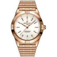 Relógio feminino falso Breitling Chronomat automático 36 mostrador branco em ouro rosa R10380101A1R1