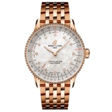 Breitling Navitimer falso automático 36 madrepérola diamante mostrador 18k relógio feminino em ouro rosa R17327211A1R1