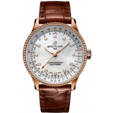 Breitling Navitimer falso automático 35 madrepérola mostrador diamante pulseira de couro marrom relógio feminino R17395211A1P1