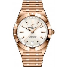 Cópia Breitling Chronomat Quartz 32 mostrador branco relógio feminino em ouro rosa R77310101A1R1