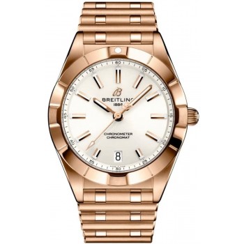 Cópia Breitling Chronomat Quartz 32 mostrador branco relógio feminino em ouro rosa R77310101A1R1