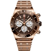 Réplica Breitling Super Chronomat B01 44 18k ouro rosa marrom mostrador relógio masculino RB0136E31Q1R1