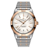 Relógio feminino falso Breitling Chronomat automático 36 madrepérola em ouro rosa e aço U10380101A2U1