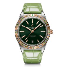 Cópia Breitling Chronomat Automático 36 Mar do Sul Mostrador Verde Pulseira de Couro Relógio Feminino U10380611L1P1