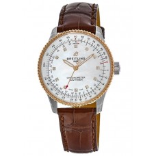 Breitling Navitimer falso automático 35 madrepérola mostrador diamante pulseira de couro marrom relógio feminino U17395211A1P2