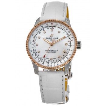 Breitling Navitimer falso automático 35 madrepérola diamante mostrador pulseira de couro relógio feminino U17395211A1P4