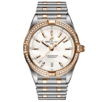 Falso Breitling Chronomat Quartz 32 Rose Gold &amp; Relógio feminino em aço diamante U77310591A2U1
