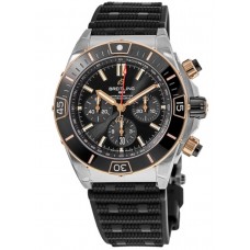 Breitling Super Chronomat B01 44 Rose Gold &amp; Relógio masculino com pulseira de borracha de aço UB0136251B1S1