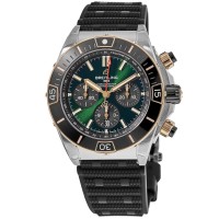Cópia Breitling Super Chronomat B01 44 Rose Gold &amp; Relógio masculino com pulseira de borracha com mostrador verde em aço UB0136251L1S1