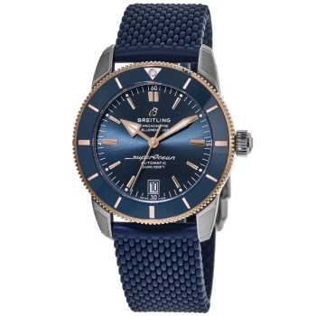 Breitling Superocean Heritage 42 falso mostrador azul ouro rosa e amp; Relógio masculino com pulseira de borracha de aço UB2010161C1S1