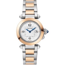 Relógio feminino falso Cartier Pasha Opaline com mostrador em ouro rosa e aço W2PA0007