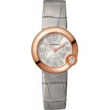 Cópia Cartier Ballon Blanc com mostrador prateado e pulseira de couro relógio feminino WGBL0004