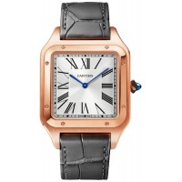 Replica Relógio Cartier Santos Dumont com mostrador prateado e pulseira de couro em ouro rosa 18K WGSA0032