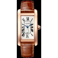 Relógio unissex com pulseira de couro em ouro rosa com mostrador prateado Cartier Tank Americaine falso WGTA0046