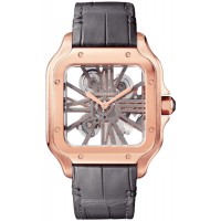Replica Relógio Cartier Santos De Cartier Skeleton Dial 18K com pulseira de couro em ouro rosa WHSA0018
