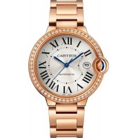 Cópia Cartier Ballon Bleu de Cartier Silver Dial Diamond 18kt Rose Gold Relógio feminino WJBB0057