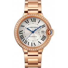 Cópia Cartier Ballon Bleu de Cartier Silver Dial Diamond 18kt Rose Gold Relógio feminino WJBB0057