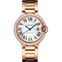 Relógio feminino Cartier Ballon Bleu de Cartier falso com mostrador prateado e diamante em ouro rosa 18kt WJBB0067