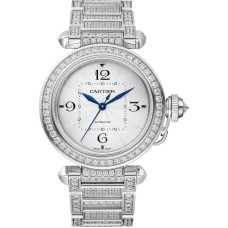 Cópia Cartier Pasha Silver Dial Diamond 18Kt Relógio Feminino em Ouro Branco WJPA0014