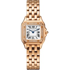 Cópia Cartier Panthere de Cartier pequeno mostrador prateado diamante rosa ouro relógio feminino WJPN0049